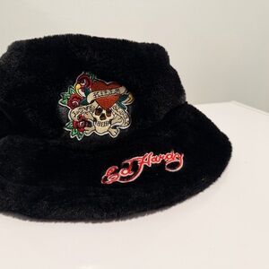 Ed Hardy Black Faux Fur Hat